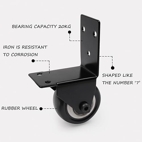 Miniatura 3 de Semetall 2 ruedas giratorias con placa en forma de L, repuesto de ruedas silenciosas de 2 pulgadas, color negro