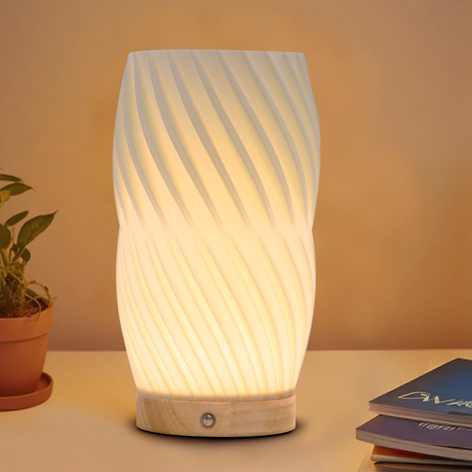 FANSIR Nachttischlampe mit Holzsockel, 9-Stufig Dimmbare Nac