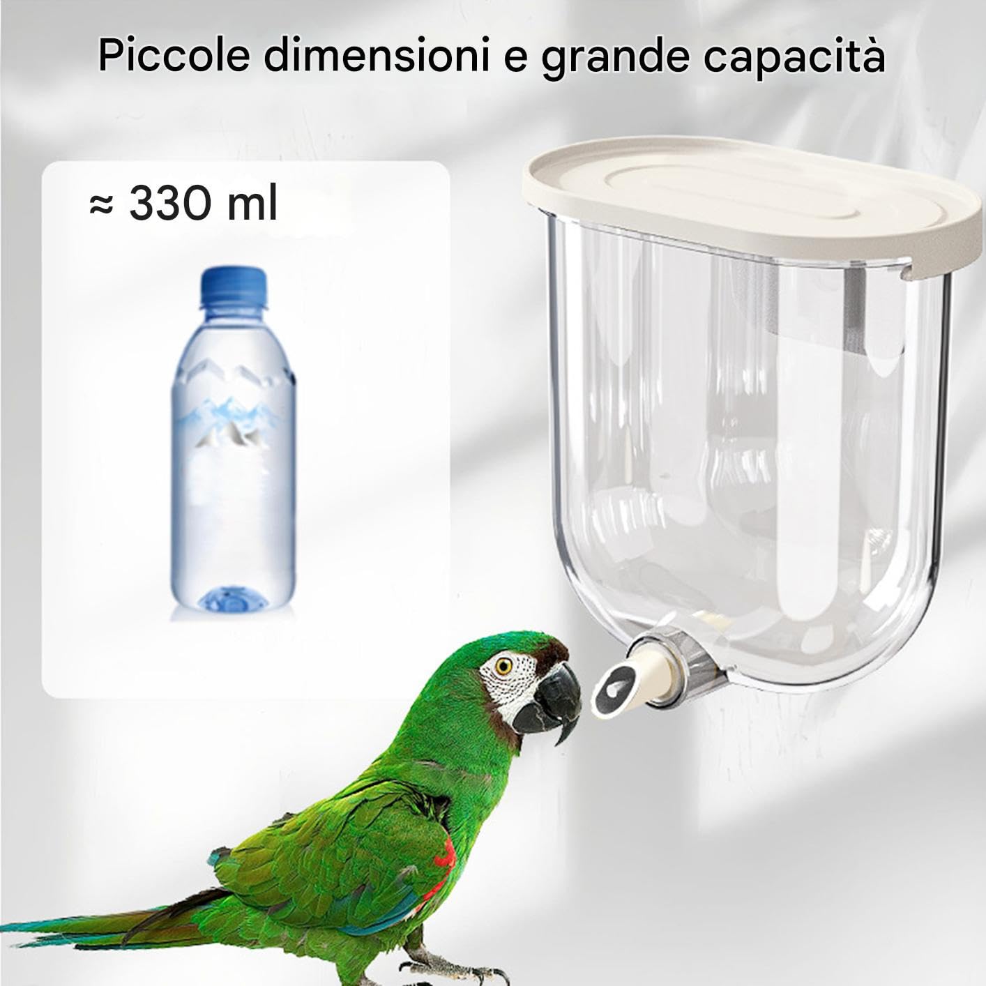Abbeveratoio Per Parrocchetti - Beverino per Pappagallini - 330ml Tocco A Spillo Senza Gocciolamento Bevitore Da Montare Per Colibrì Pappagallini Fringuelli Pappagalli Canarini Cocorite