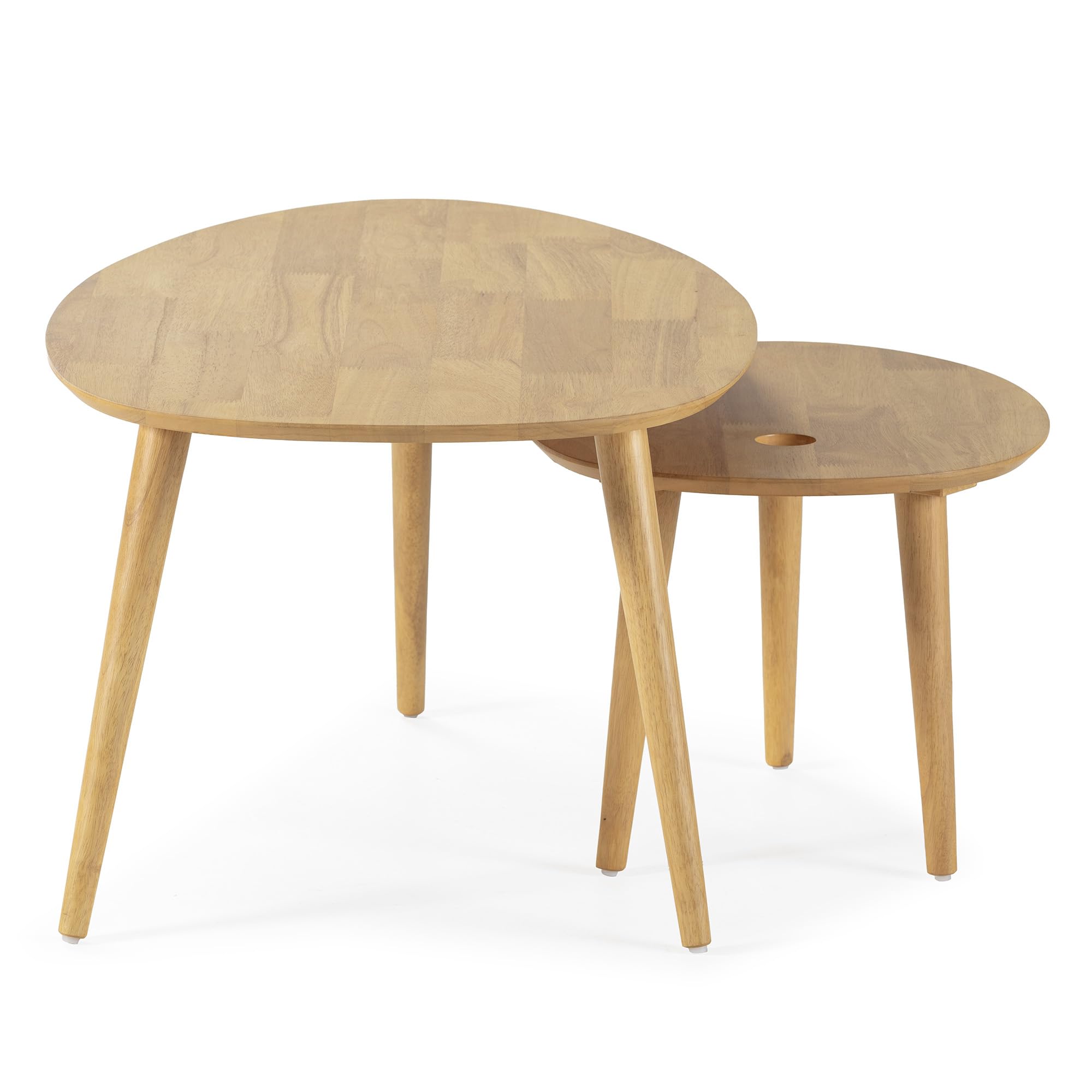 HOMN LIVING Juego 2 mesas Centro Eclipse Color Roble, Madera Maciza, 100 cm (Ancho) 60 cm (Profundo) 45,5 cm (Altura)