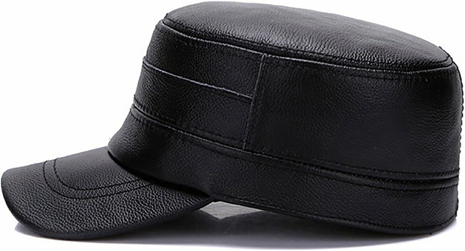 Skórzana Czapka Wojskowa Klasyczna Czapka Wojskowa, Lekkie Sportowe Czapki Z Daszkiem Na świeżym Powietrzu, Vintage Army Hat Płaska Czapka Kadeta Dla Mężczyzn I Kobiet, Black, 55-56