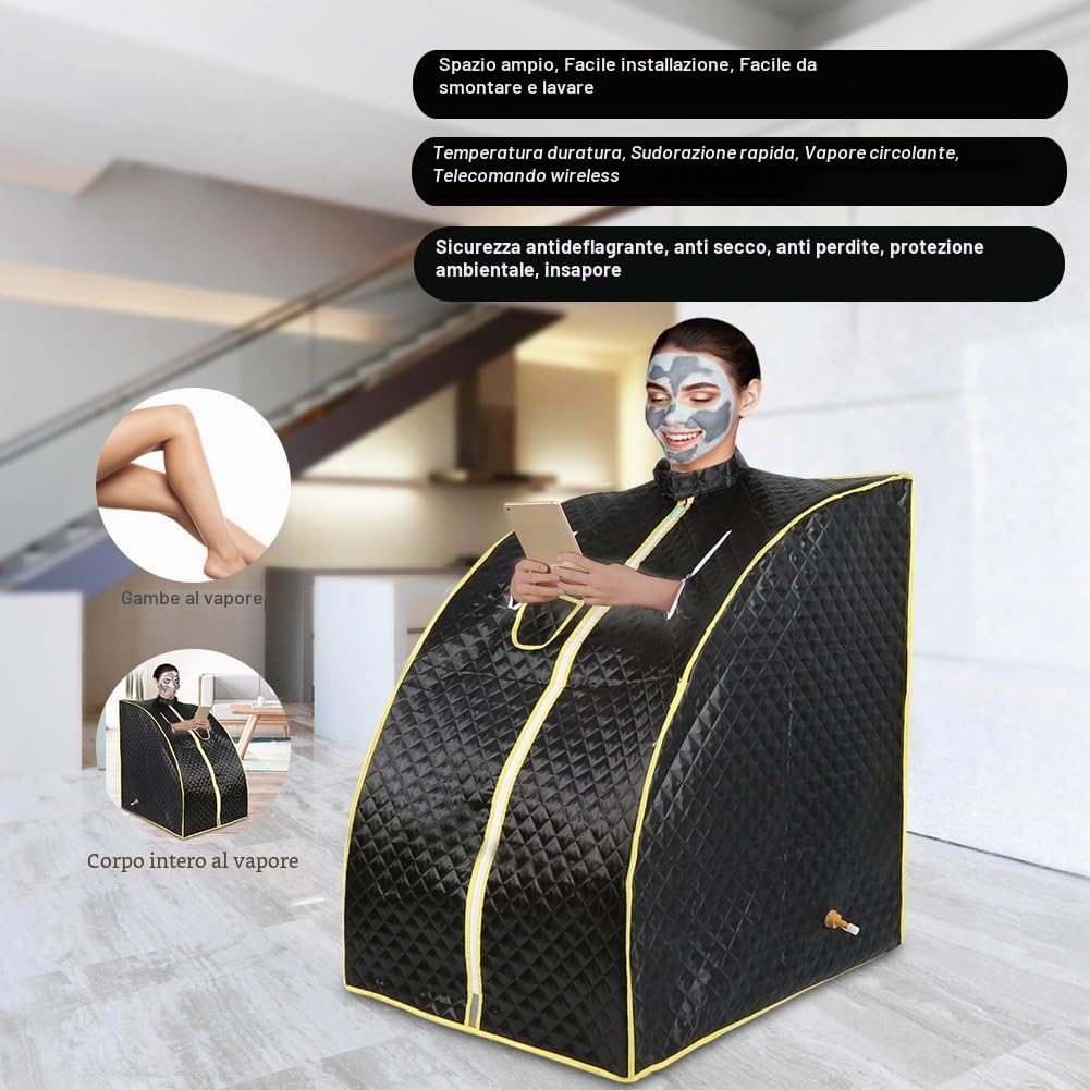 Mini sauna mobile a vapore Sauna domestica Cabina termica Sauna per sedersi Cabina sauna (nero)
