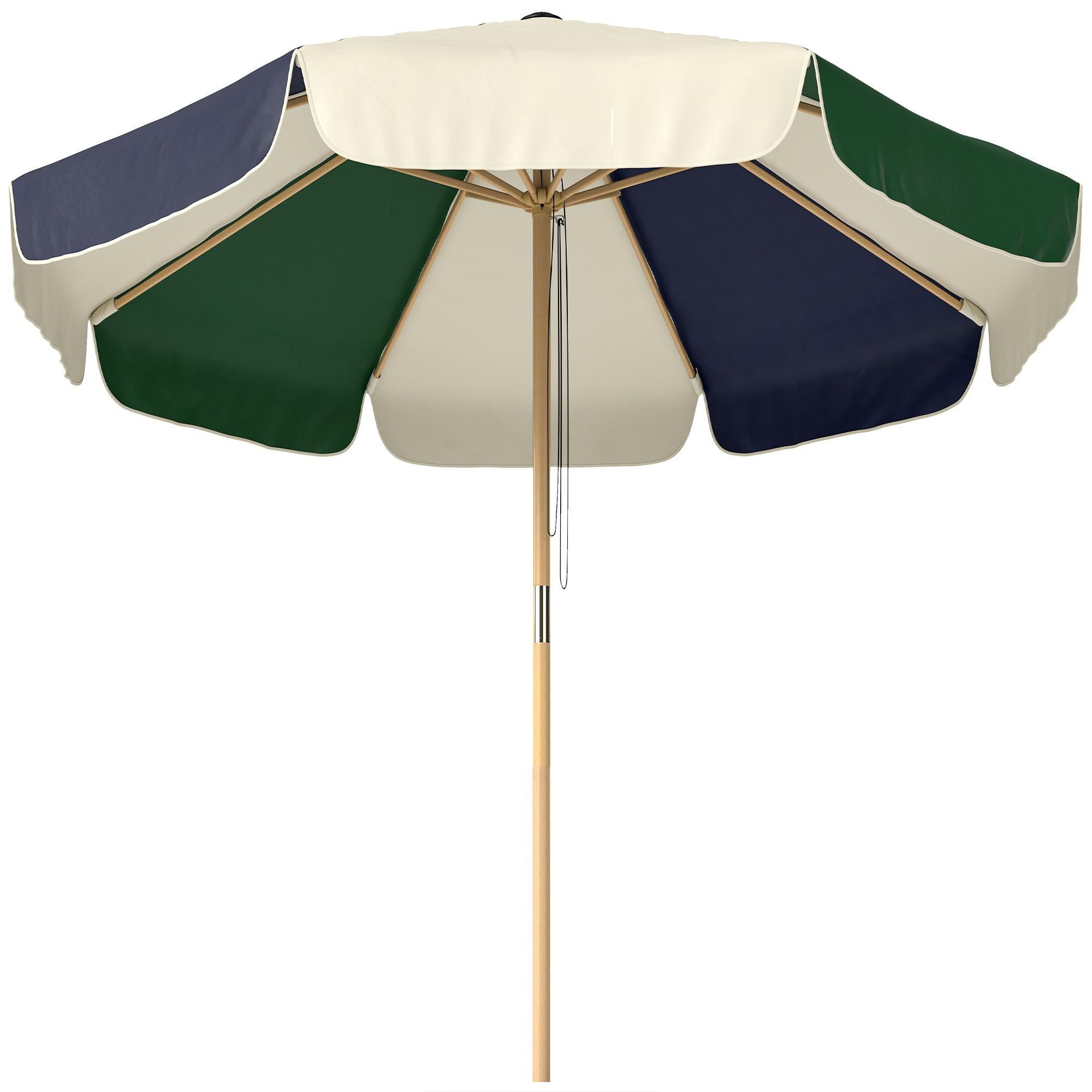 Outsunny Ombrellone da Giardino 8 Stecche UV 30+ Patio Verde Scuro e Crema | Telaio Effetto Legno, Tettuccio a Blocchi di Colore, Ombrellone da Esterno, Terrazzo, Balcone
