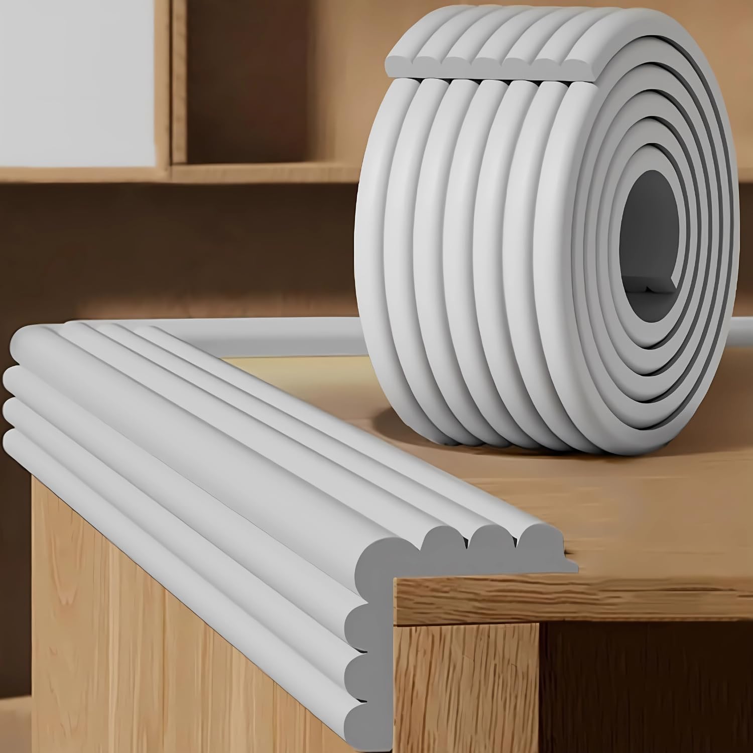 Jeyux Baby Proofing Edge Protector Strip – 6.5ft Extra Thick Foam Cushion Guard – Corner & Edge Safety Bumper for Table, Desk, Bed, Furniture – Soft & Flexible Baby Guard (Grey)