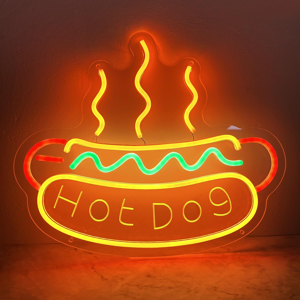 Hot Dog Neon Sign for Wall Decor USB Powered Neon Light for Hotdog Shop Led Business Sign for Fast Food Shop Restaurant Kitchen Food Decoration