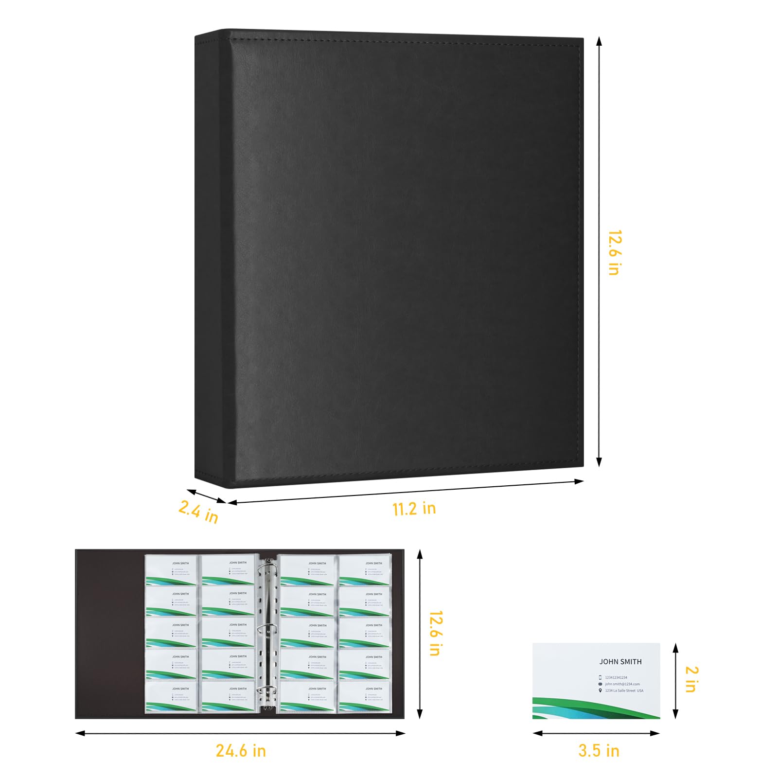 A4 Business Card Holder Organiser  600 Capacity PU Leather 3-Ring Binder  with 30 Refillable Pages, Side-Loading Design for Credit Cards & Contact  Management (Black) | Office Organisation Essential - BigaMart