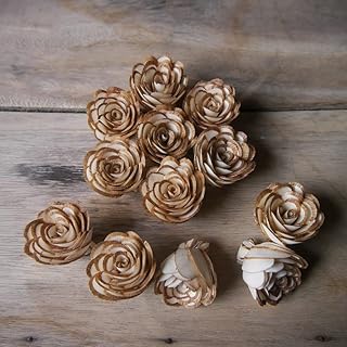 12 Roses No.4 with Brown Bark Artificial Sola Wood Flower Diffuser Flowers 5 cm Dia. for Decorate Craft