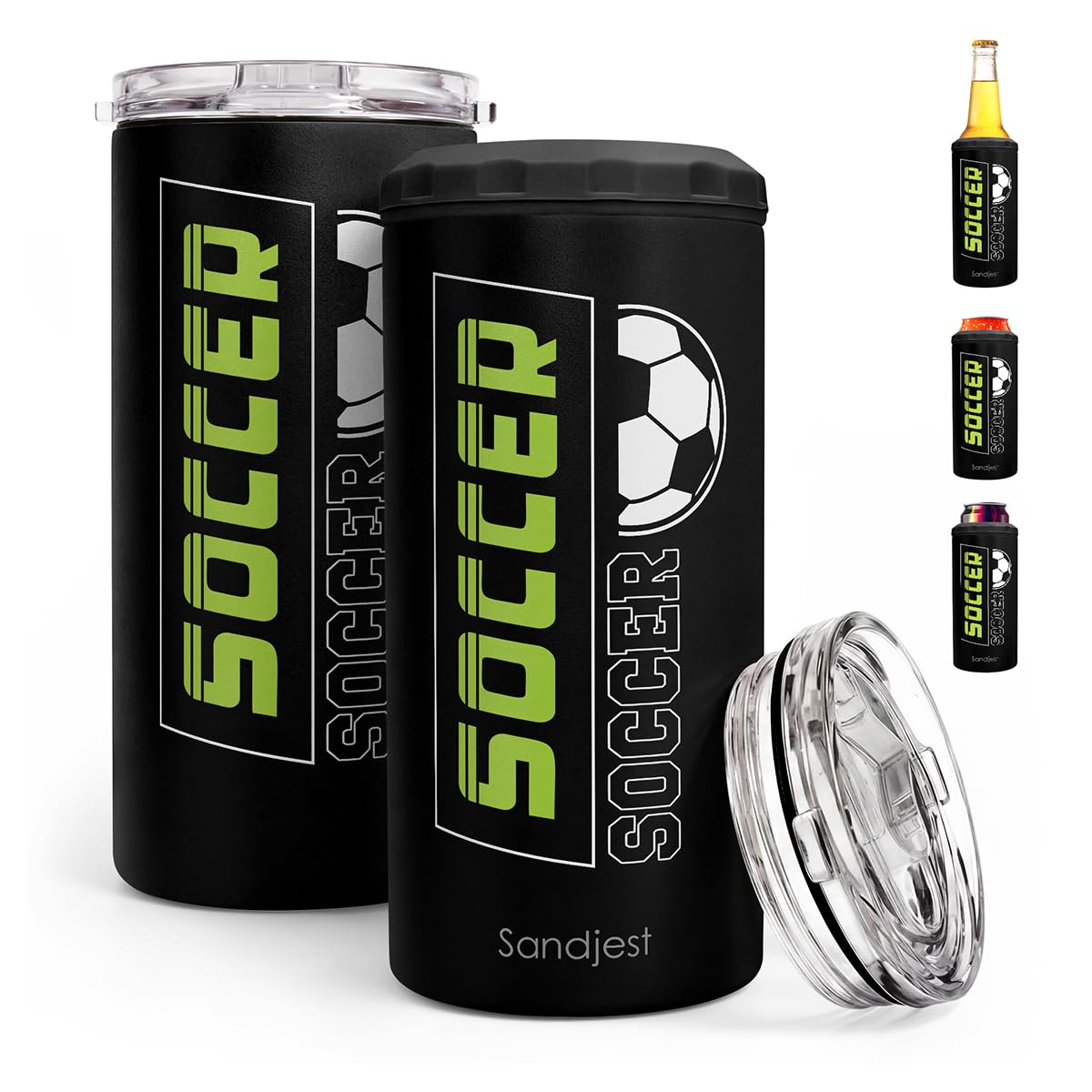 Soccer Can Cooler Stainless Steel 12oz, Insulated Tumbler for Men Brother Buddy Players, Travel Cans Koozie, Sport Gift for Birthday, Christmas