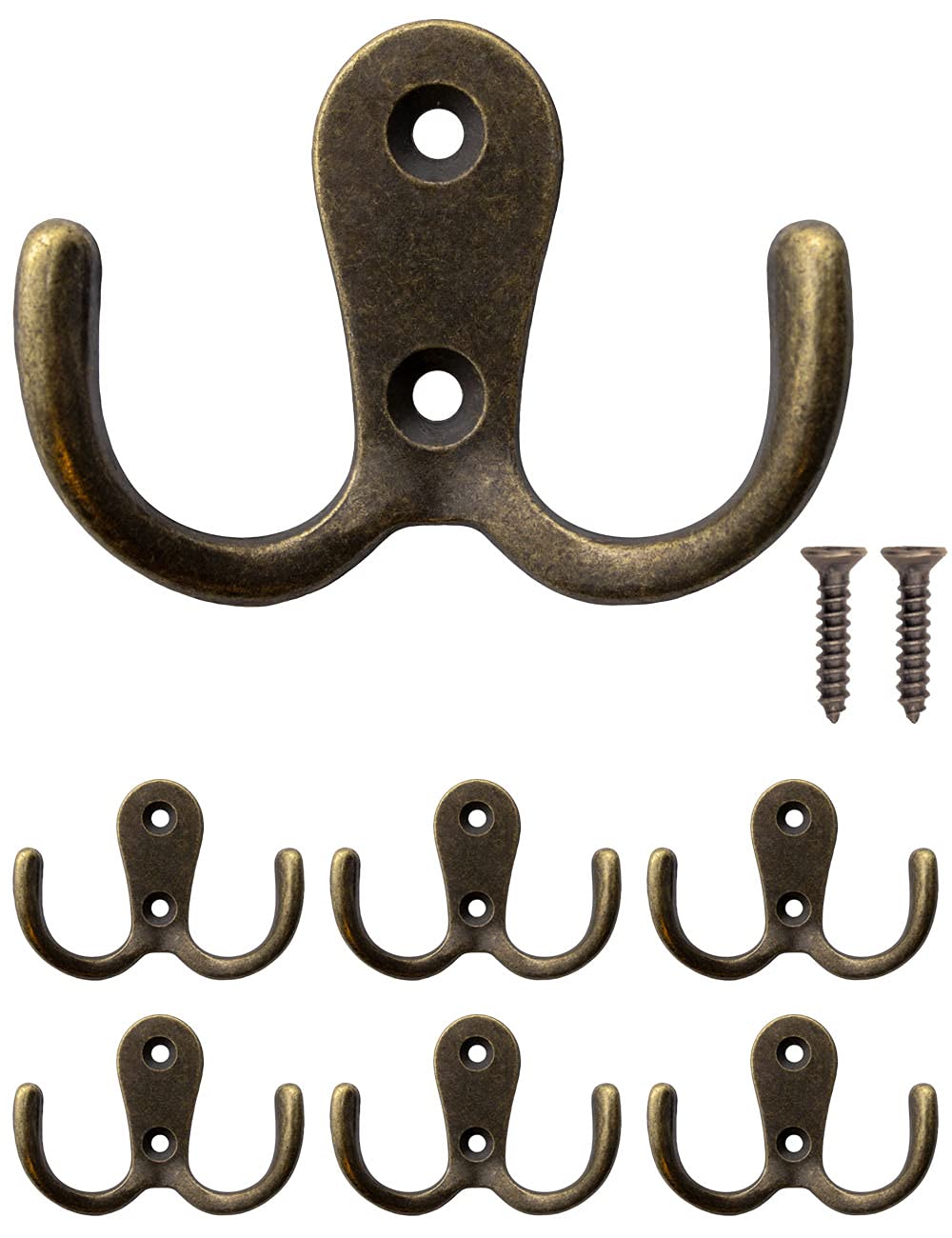 Fuxxer Bronze Fuxxer® - Solid Iron, Finish Double Hooks, Set Of 6, Vintage Style, Wall Mount, Coat, Towel, Kitchen Hooks