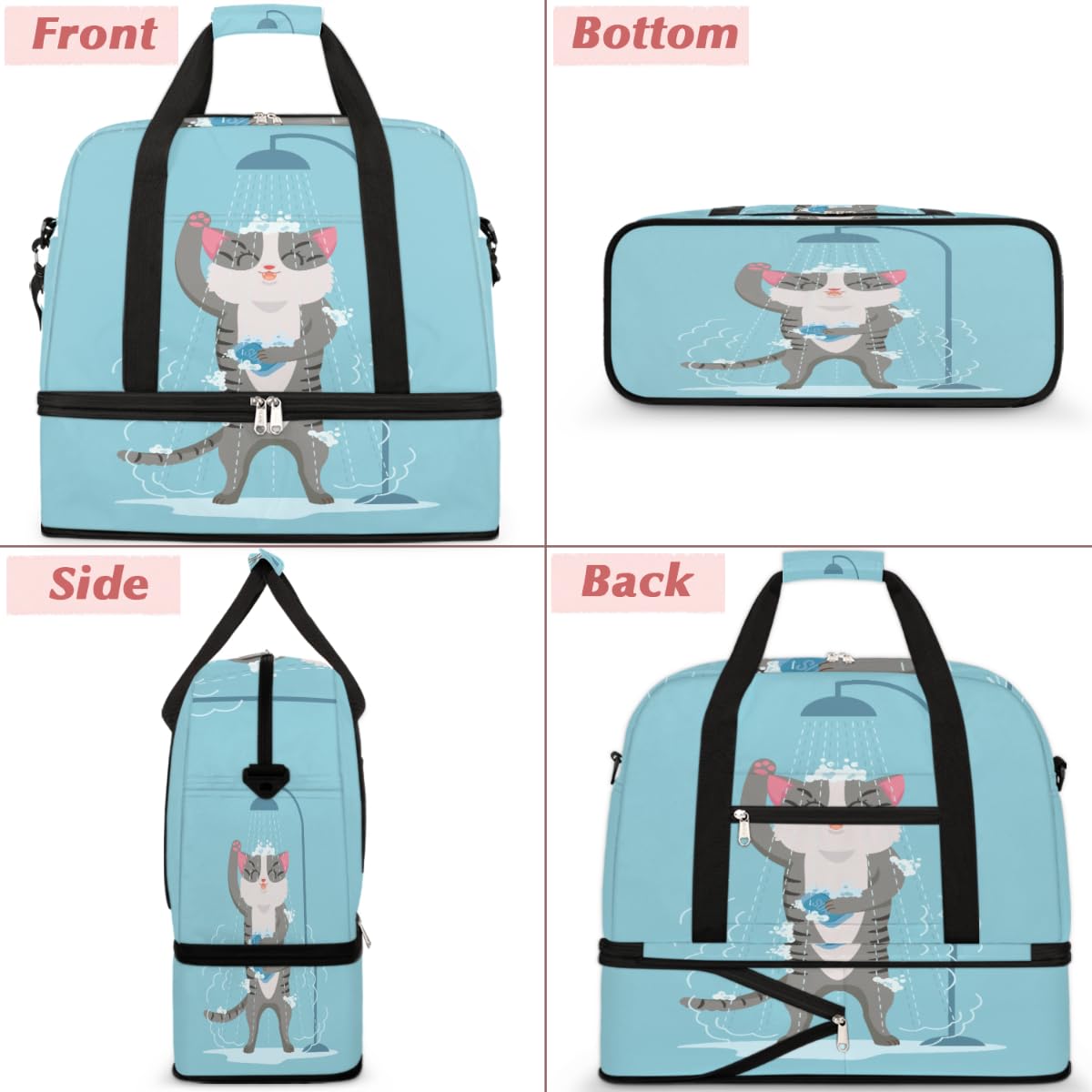 Bolsa de viaje plegable con diseño de gato divertido de 47 l, bolsa de fin de semana con funda de carrito húmeda, bolsa de hombro separada para deportes, gimnasio, viajes, multicolor, 47L, Bolsa de
