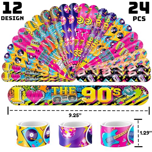 48PCS 80s, 90s Party Set - 24PCS Temporary Tattoos & 24PCS Slap Bracelets - Retro-Themed Birthday Supplies, Baby Shower Gifts, Classroom Rewards & Party Decor for Kids (Boys & Girls) - Image 4