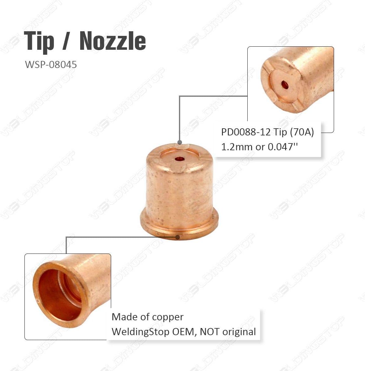 Plasma Electrode Tip Kit for Eastwood Versa-Cut 60amp Cutter Trafimet CB70 Torch 1.1mm 1.2mm PKG20