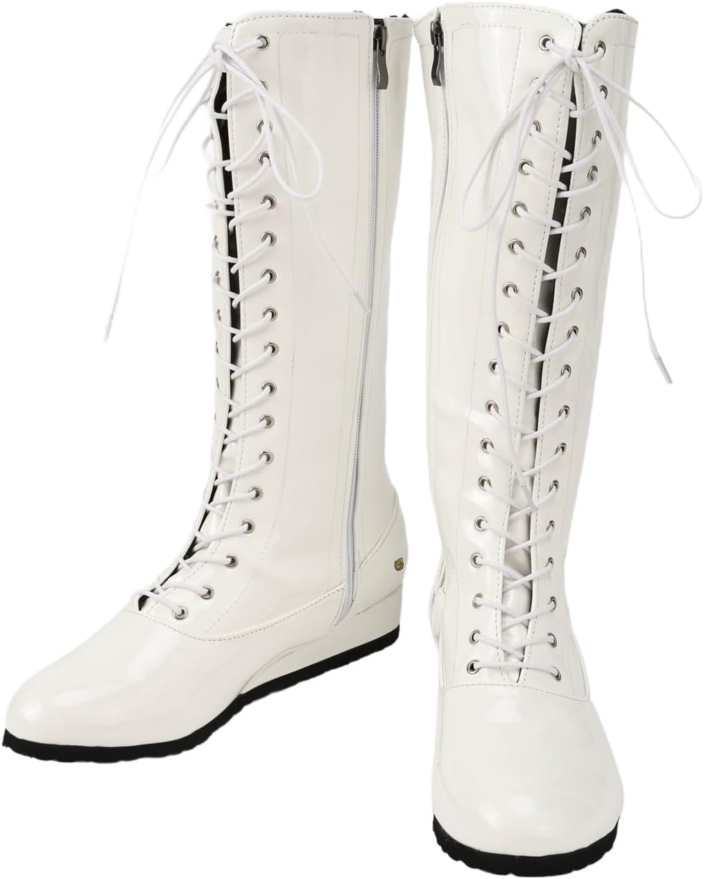 Men's Pro Wrestling Boots Zipper Knee-high Leather boots Halloween Cosplay Shoes with Heel