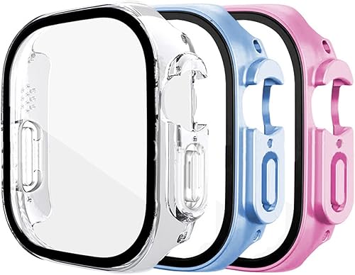 Paquete de 3 fundas protectoras de pantalla de vidrio templado integrado con Apple Watch Series 8 de 1.732 pulgadas, mantiene el original y sensible
