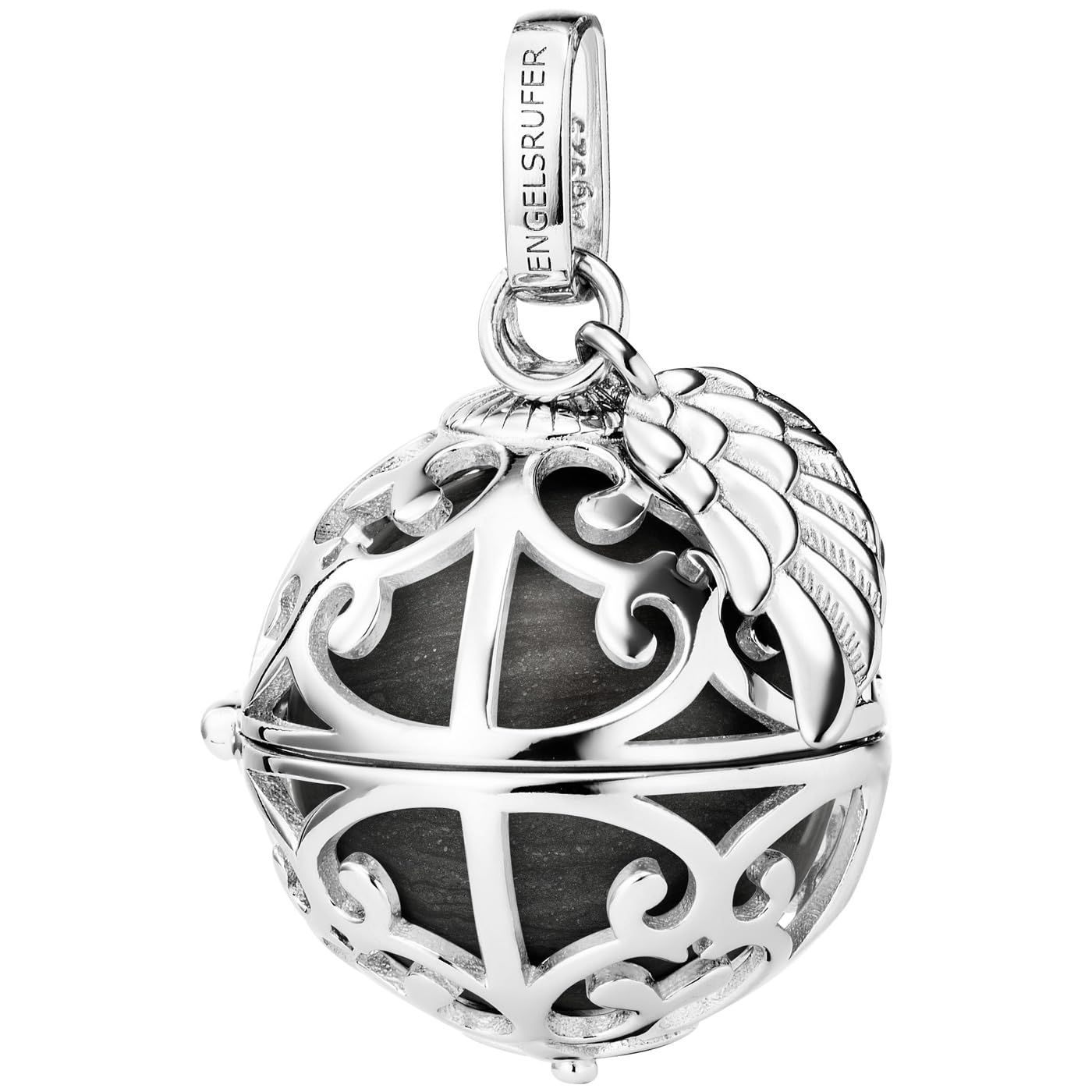 Engelsrufer ER 23 27 S   Ciondolo da donna con ali in argento Sterling con sfera sonora intercambiabile, colore madreperla grigio, ciondolo apribile, dimensioni: 19,5 cm, S, Argento sterling, Nessuna