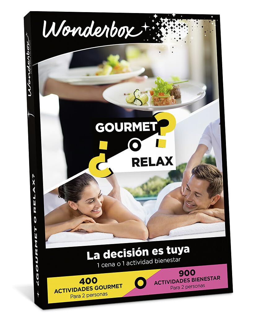 Wonderbox - Caja Regalo - Gourmet o Relax - 1 Comida o Cena o 1 Actividad Bienestar para 2 Personas - 400 Actividades Gourmet o 900 Actividades Bienestar - Ideas Regalo en Pareja