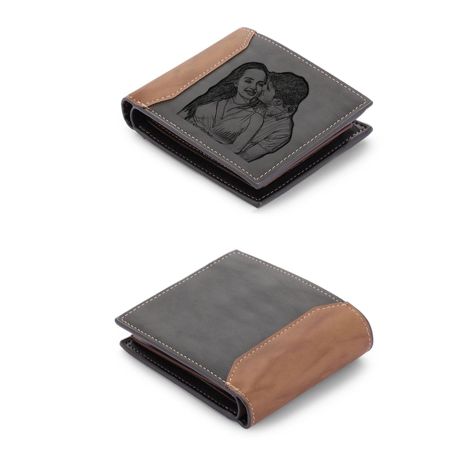 Jeweidea Personalized Men's Wallet - Custom Photo & Text PU Leather Wallet Gift for Dad, Husband, Him