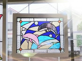 Amazon.co.jp: ステンドグラス 2色のイルカのパネル(スタンド付