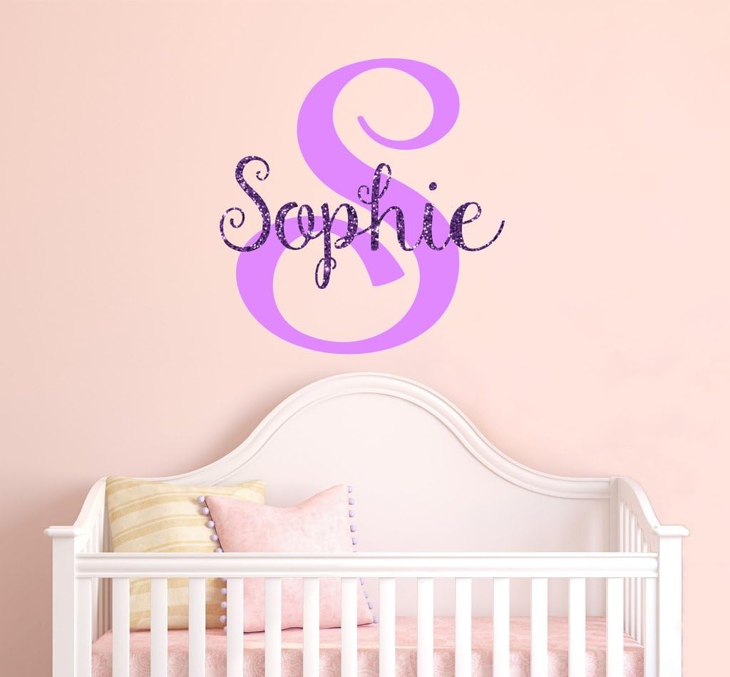 Nursery Purple Sparkle Custom Name Wall Decal Sticker, 23" W by 26" H, Girl Name Wall Decal, Girls Name, Personalized, Name Decor, Girls Nursery, Girls Bedroom, Plus Free White Hello Door Decal