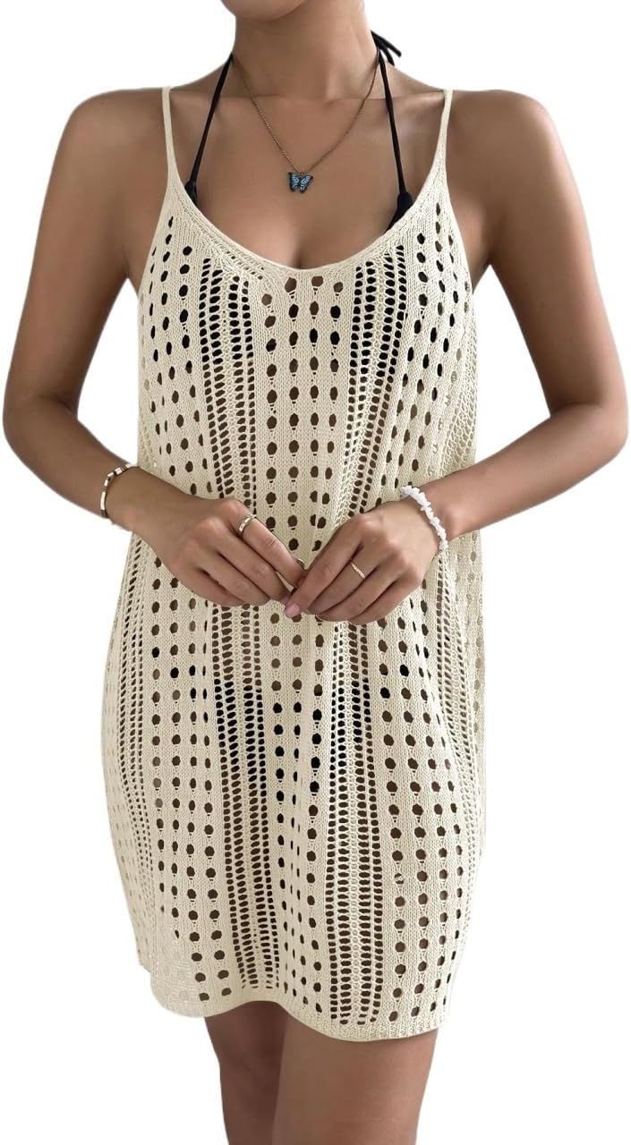 Womens Hollow Out Knit Cover Up Dress Without Bikini,Summer Beach cover ups for swimwear