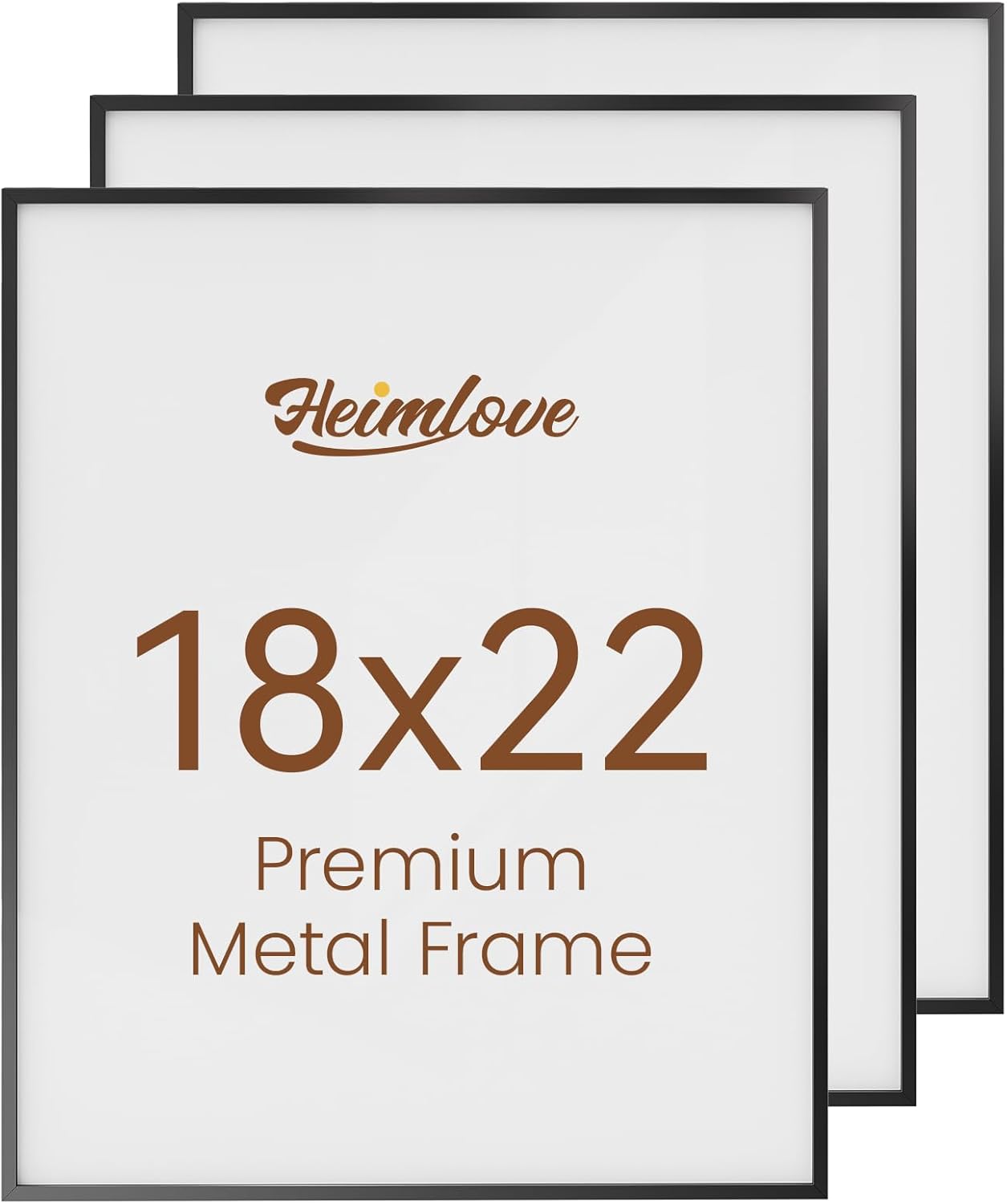Heimlove 18x22 Metal Picture Frame,Black Aluminum Wall Gallery Poster Puzzles Artwork frames-Real Tempered Glass,Mounting Horizontally or Vertically Decor for Wall-3 Pack Black-3Pack 18x22