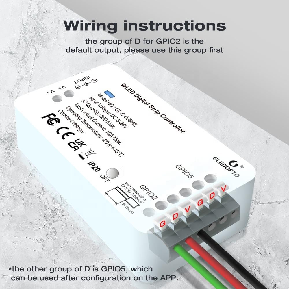 Amefil GL-C-008WL Controlador digital inteligente para tiras de luces LED blancas (WLED) de 5-24 V con múltiples puertos RGBWS2811/2812B/2813WIFI