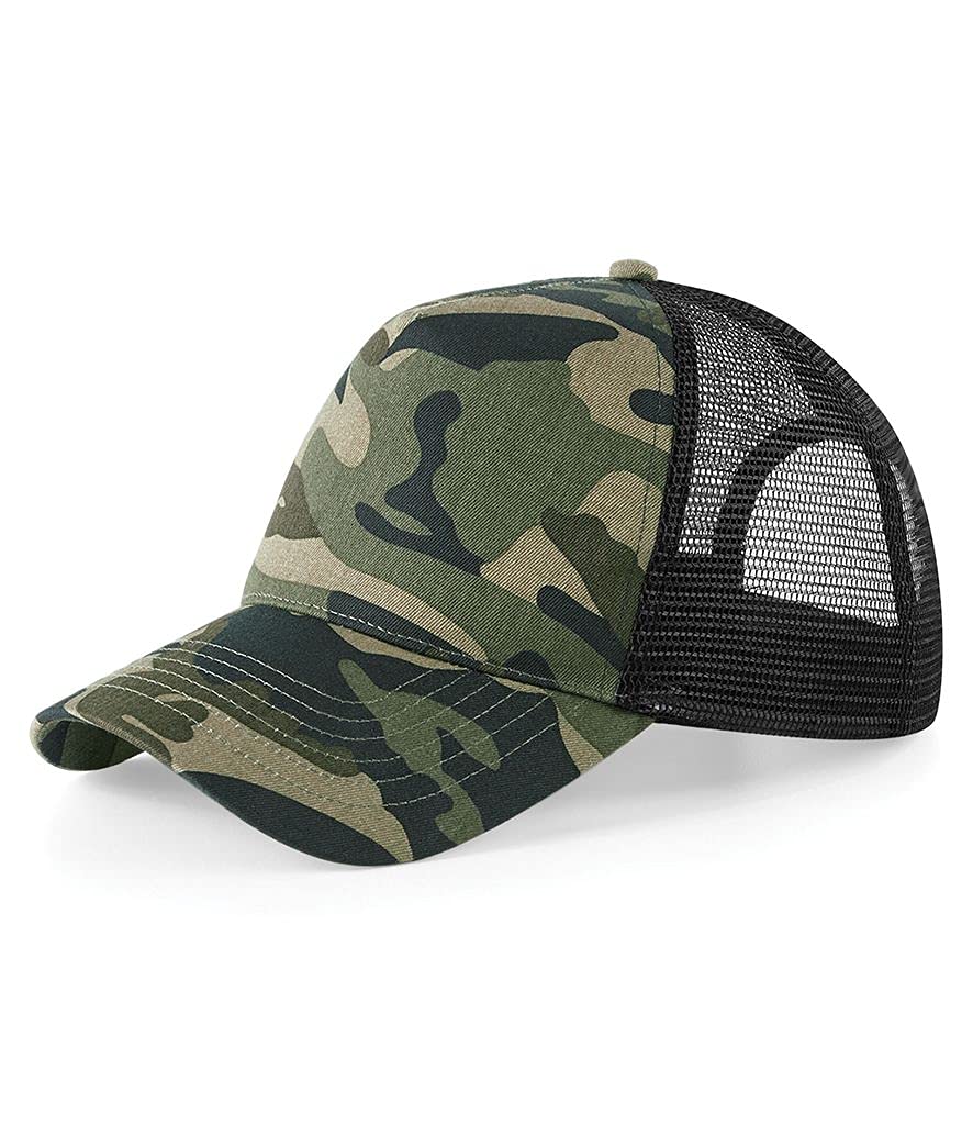 Plain Trucker Cap Mesh Back Baseball Cap Snapback - Camo