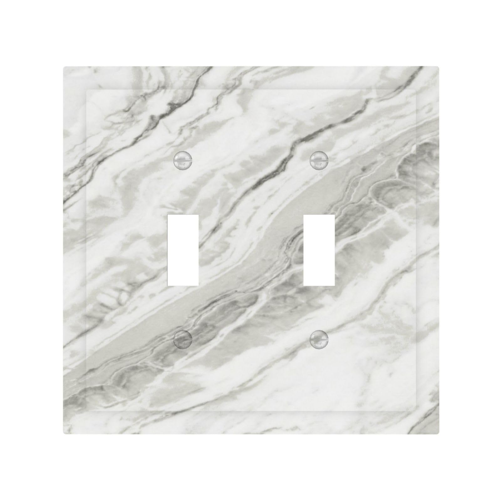 Modern White Grey Cream Marble Decorative 2 Gang Double Toggle Outlet Light Switch Cover, Two Gang Toggle Wall Plate Electrical Faceplate Dual Device Switchplate