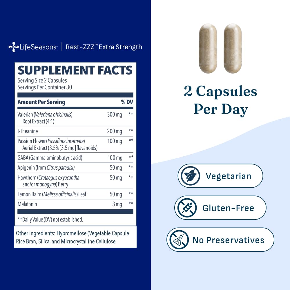 Rest-ZZZ Extra Strength - Sleep Support Supplement - Fall Asleep & Stay Asleep - Calms Nervous System - Naturally Ease Muscle Tension & Restlessness - Low Dose Melatonin GABA & Apigenin - 60 Capsules — Amazon image 5