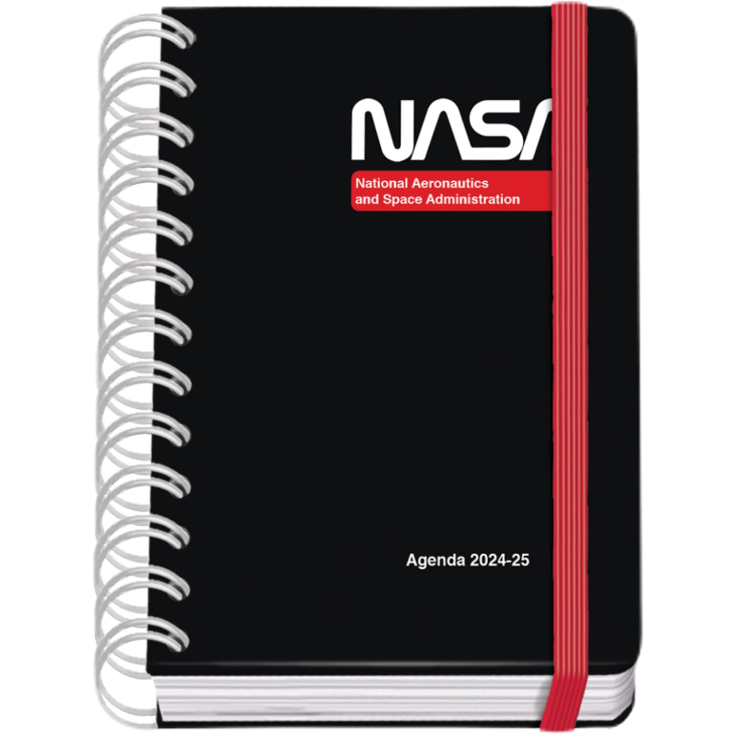 Dohe - Agenda Escolar 2024 2025 - Día por Página, Tamaño A6 (12x17 cm), Cierre Anillas y Goma, Español e Inglés, 4 Páginas de Pegatinas, Septiembre a Junio, Material Escolar - NASA Black