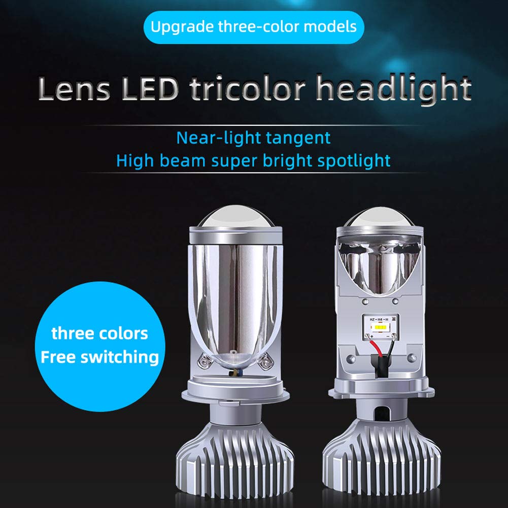 Lampadine per Fari LED H4, Tricolore Lente Luce Fisheye 60W 8000Lm Avvio Immediato Ip65 Impermeabile Vicino E Lontano Oneness Fisheye (2 Pezzi) H4