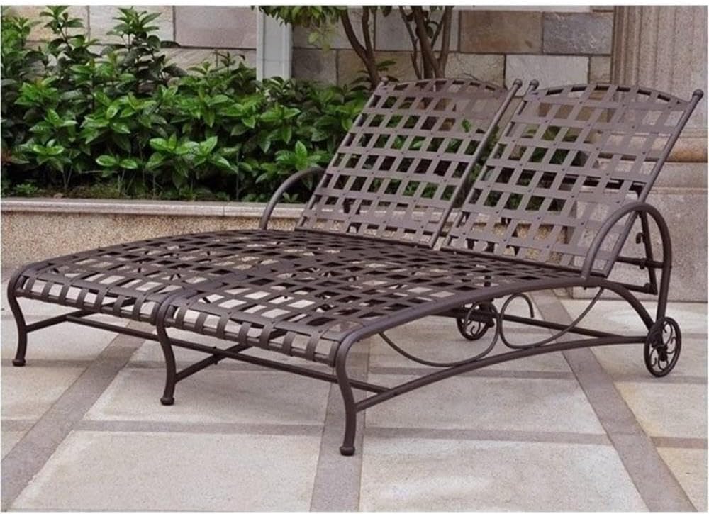BOWERY HILL Double Patio Chaise Lounge, Wrought Iron Construction, Dark Bronze Powder Coated Finish, 15H x 52W x 73D Inches, 5 Adjustable Positions, Weatherproof Outdoor Furniture