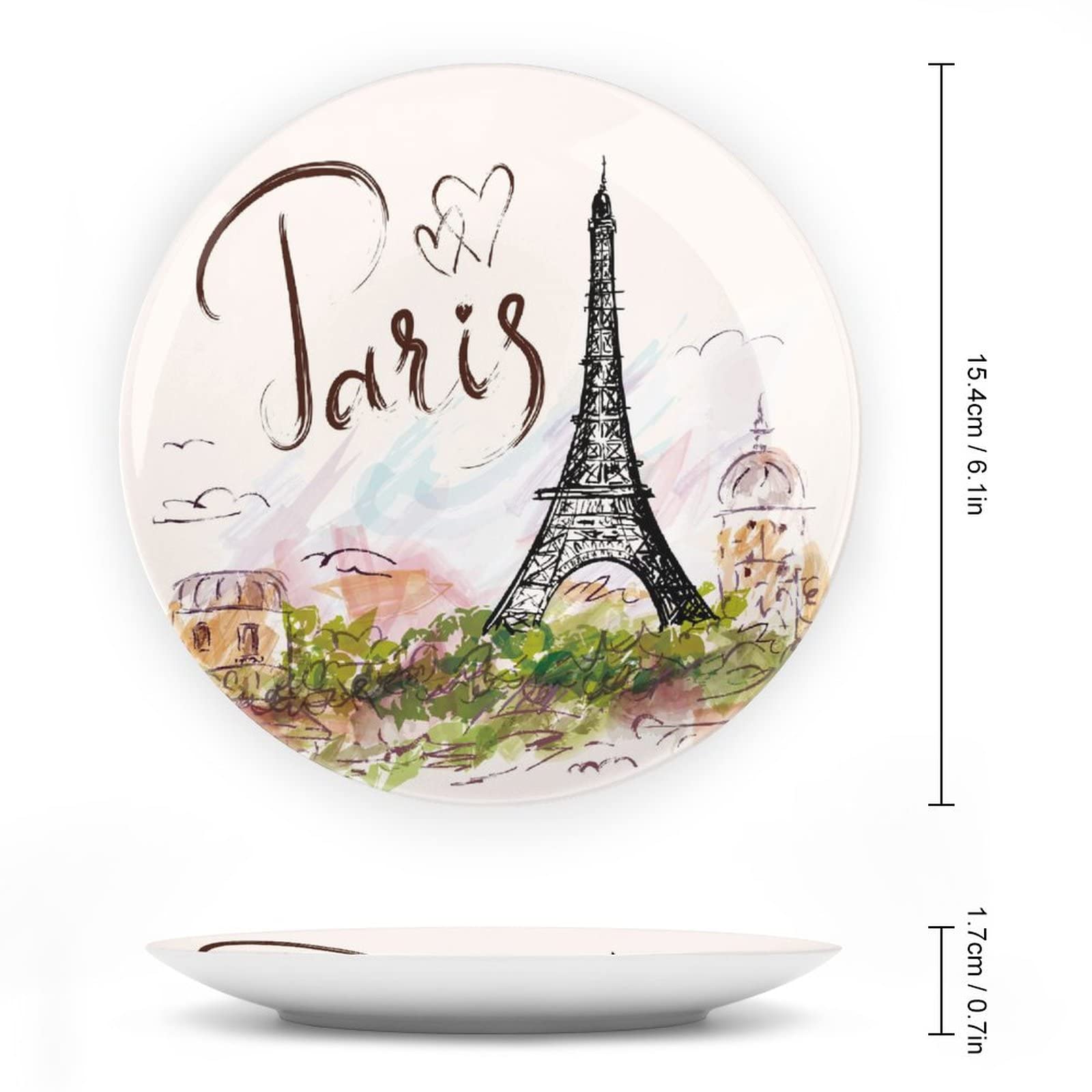 Eiffel Tower Paris Bone China Decorative Plate Ceramic Dinner Plate Art Crafts for Women Men Gifts with Display Stand 6inch