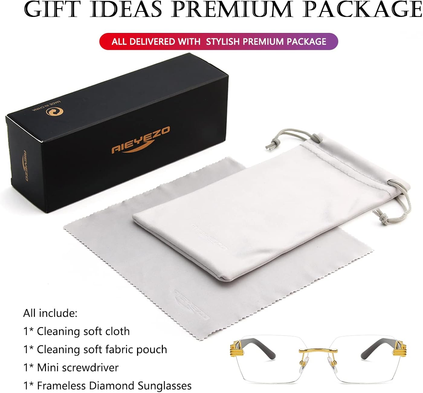 Miniatura 7 de AIEYEZO Gafas de sol retro sin montura rectangulares para mujeres y hombres sin marco gafas de sol cuadradas sin marco gafas tintadas