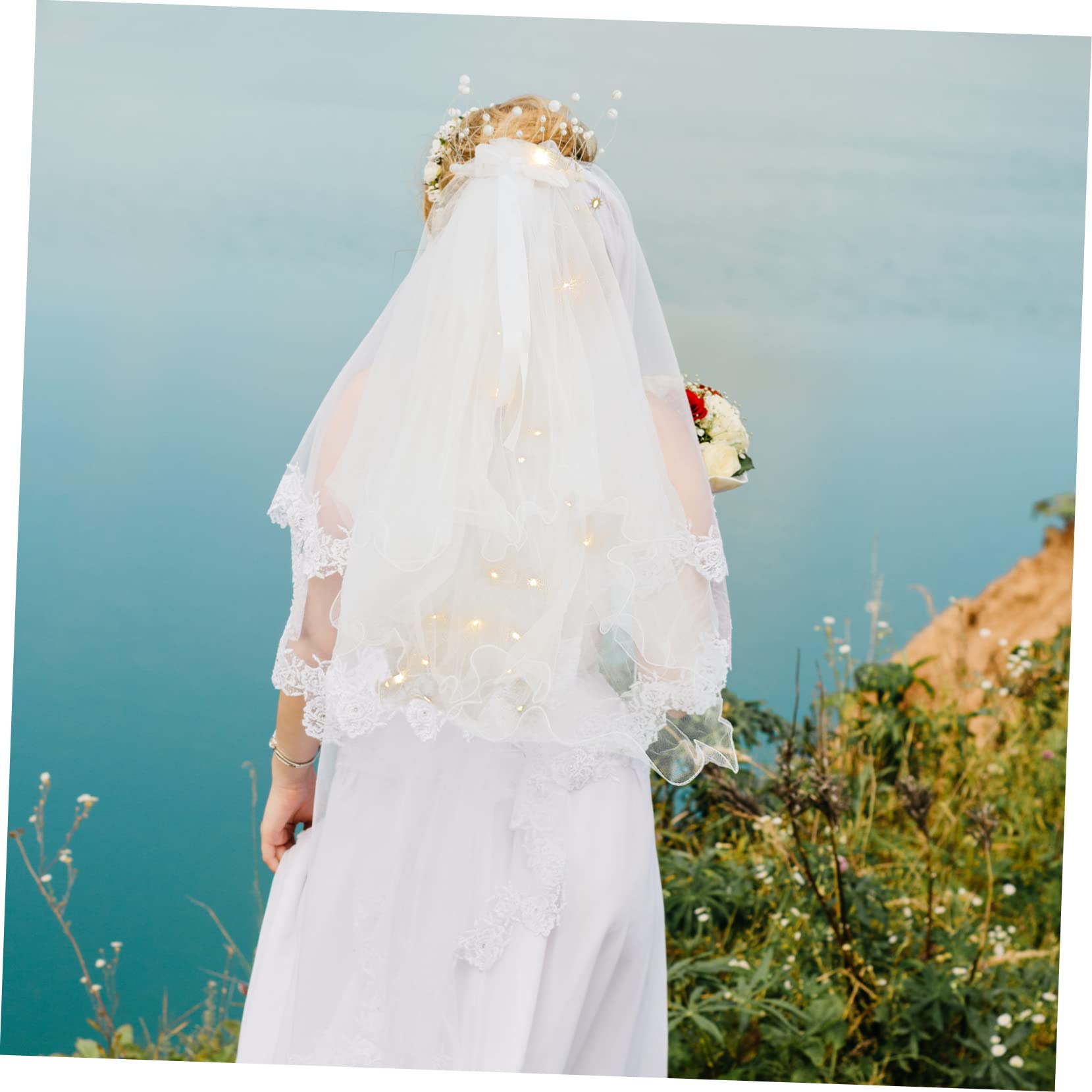 Copricapo da Sposa Velo da Sposa Abito da Sposa Bianco Veli a mantiglia Decorazione per Capelli da Sposa Veli per spose Decorazione Bianca Corona Decorazione Velo da Sposa a LED Ab