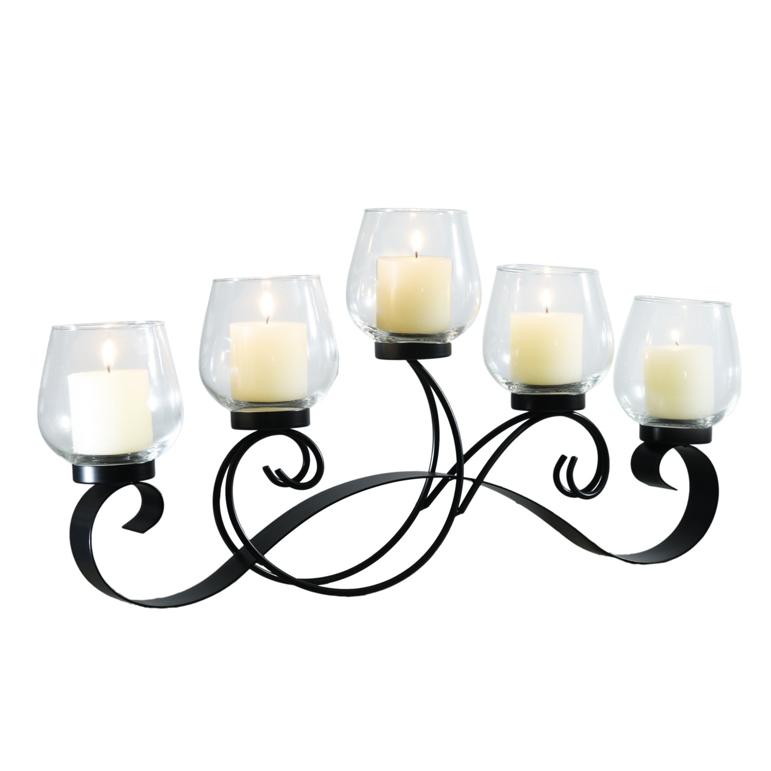 Adeco HD0051 Decorative Iron Vertical Table Standing Candle Pillar Holder, Antique Vintage Vine Bubs Style, Classy Home Decor Accent, Black