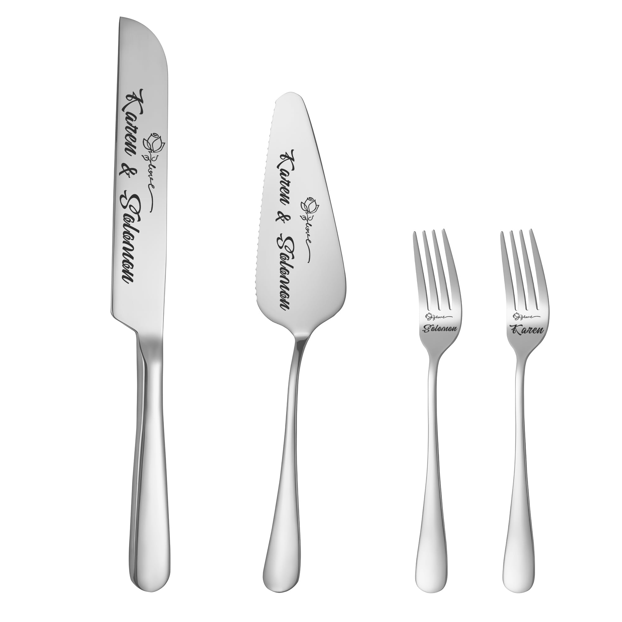 EDSG Wedding Cake Knife and Server Set Custom Cake Cutting Set for Wedding Personalized Silver Cake Knife and Server Set Wedding Gifts Personalized Cutting Cake Set (Design 5)