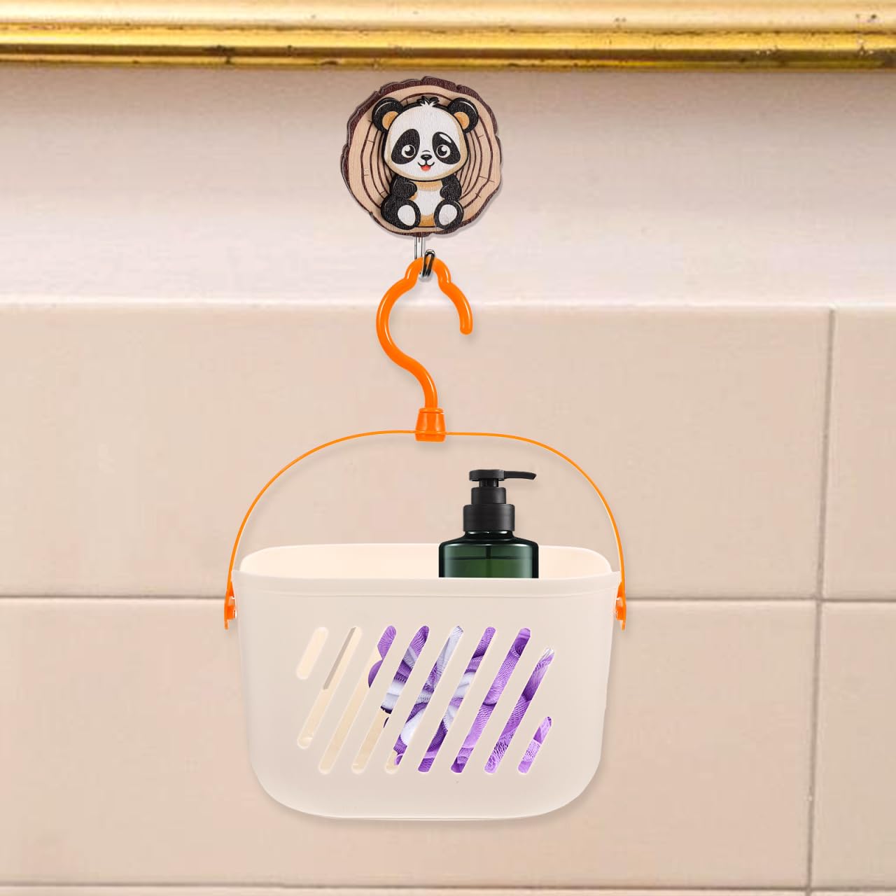 Angoily Cesta de ducha colgante de plástico para colgar, cesta de ducha portátil, organizador de cocina con gancho para el hogar, color blanco