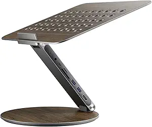 Adjustable Laptop Stand with 7-in-1 Hub, Foldable Portable Aluminum Laptop Riser with 360° Swivel Base for Desk, Ergonomic Computer Notebook Stand Holder for All Laptops 10-17