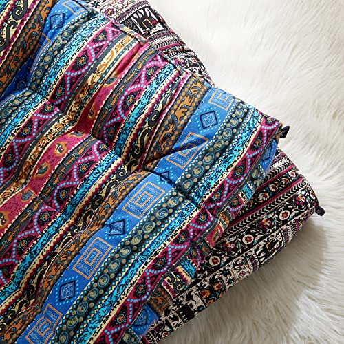 Getmo Resin Meditation Floor Pillow,Large Square Boho Floor Cushion, Mandala Bohemian Floor Pillows Cushion Seating For Yoga Living Room Balcony Office Outdoor Tatami,22X22 Inch,Stripped Blue #TOP3