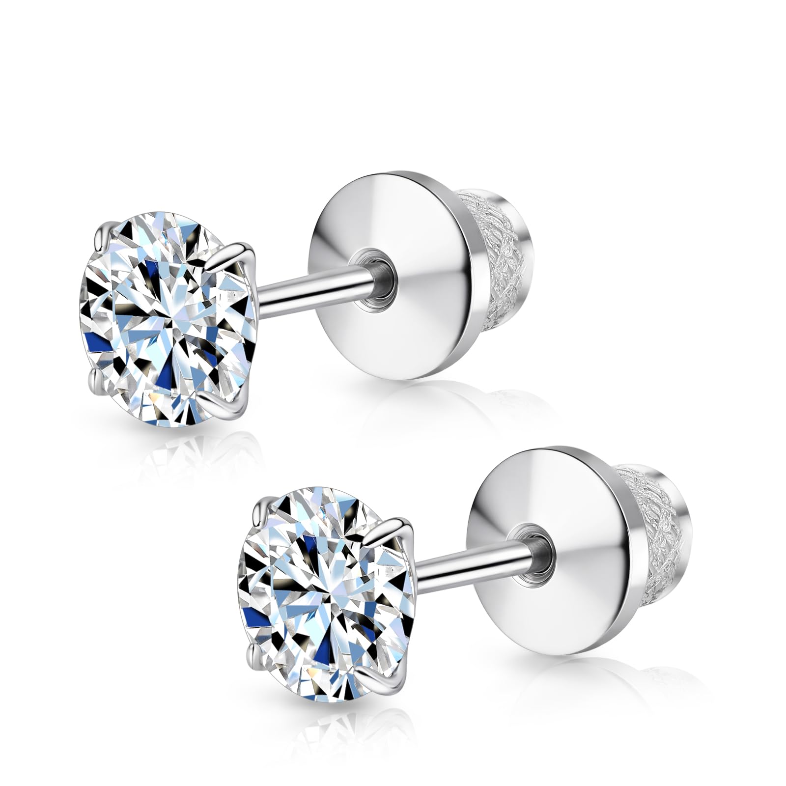 Limerencia Moissanite Stud Earrings, F136 Titanium Screw Back Earrings, D Color VVS1 Clarity Lab-created Moissanite Earrings, Hypoallergenic G23 Pure