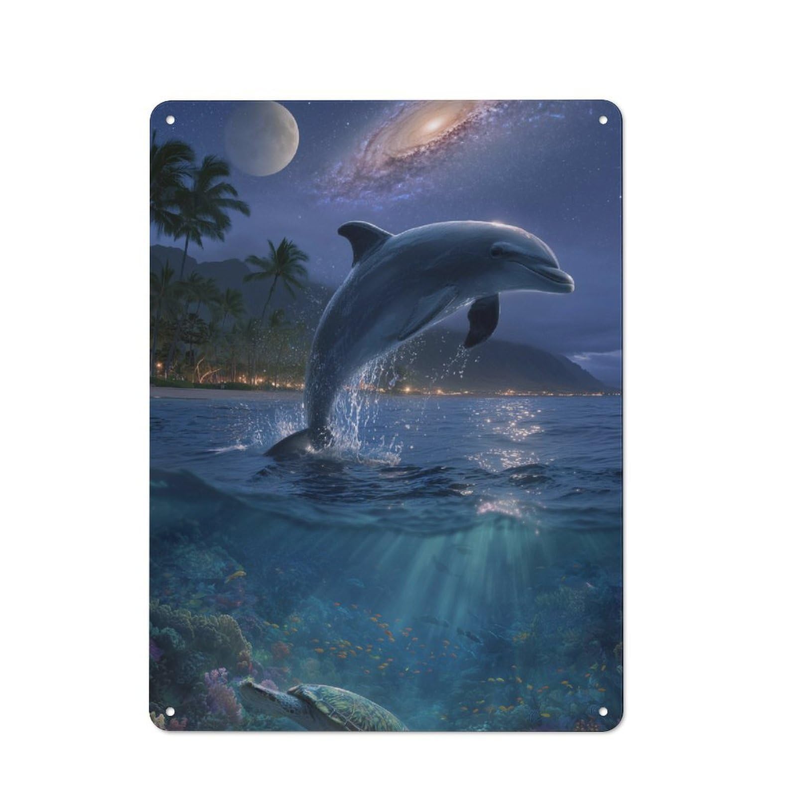 Junmoney Dolphin Leap & Coral Life Retro Metal Plaque 40X30cm For Lounge Or Reading Corner, Winter Wall Decor For Reading Corner Decorators