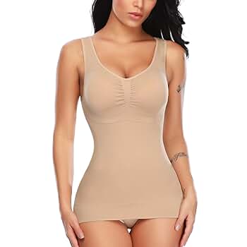 CoverGirl Shapewear 4-Way Reversible Tummy Control Tank Top Seamless Slimming Shaping Tank (Small) Nude, Black