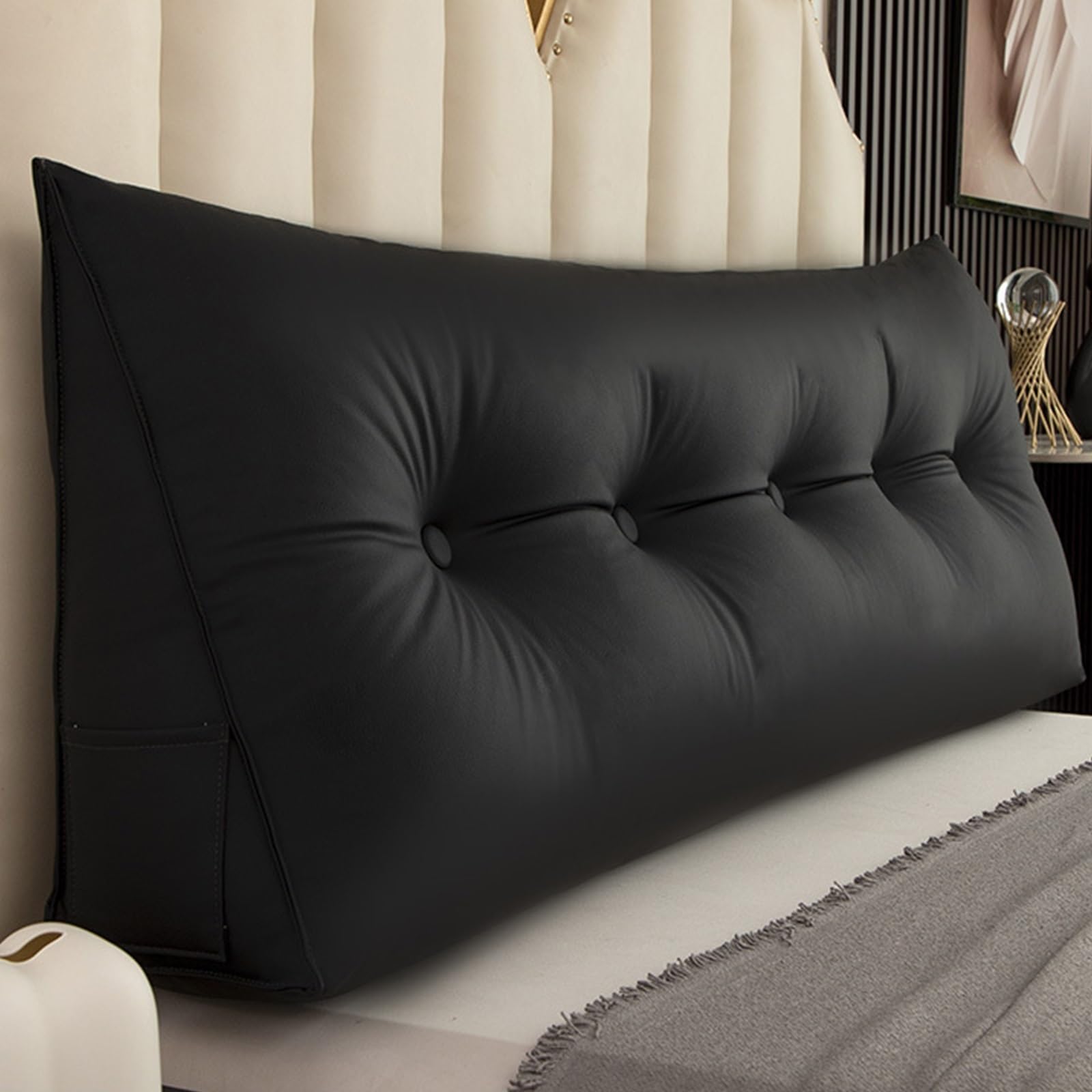 DLLDLGG Faux Leather Headboard Pillow,Solid Color Wedge Headboard Reading Pillow,Headboard Upholstered,Bed Backrest Large Bolster,Wedge Pillowboard