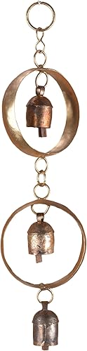 Miniatura 24 de Campanas de viento rústicas hechas a mano con 5 campanas de metal recubiertas de latón (30 pulgadas), campana colgante bohemia para patio al aire 5