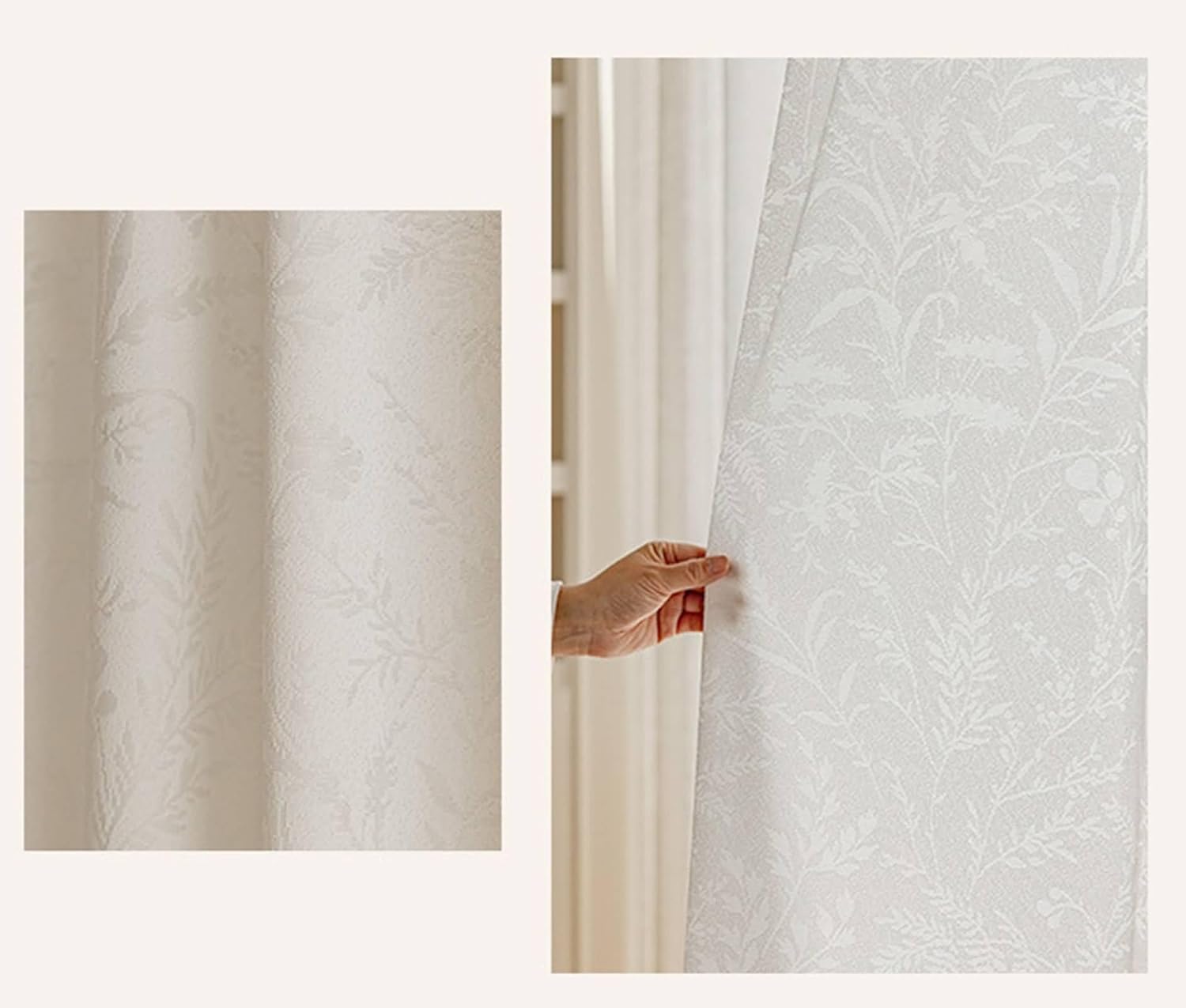 Semi Sheer Curtains 2 Panels Set 54 inch Long, Voile Curtain Hook Solid Color Jacquard Embossed Flowers Leaves Window Treatment Curtains for Bedroom Living Room White, 40 x 54 Inch