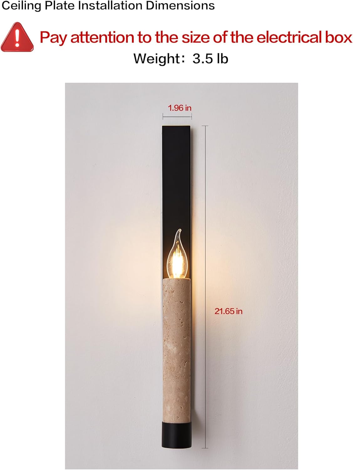 21.6-inch Modern Linear Wall Sconce Alabaster Natural Marble Light Fixture Art Deco Black Minimalist LED Wall Lighting for Living Room, Bedroom, Hallway, Dining Room, Stairs (Hardwired)