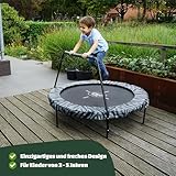 EXIT Toys Tiggy Junior Trampolin mit Stange - ø140cm - Für Kleinkinder - Innen- und Außenbereich - Mit Gummibändern für sanftes Springen - Einzigartiges Design - Schwarz/Grau - 2