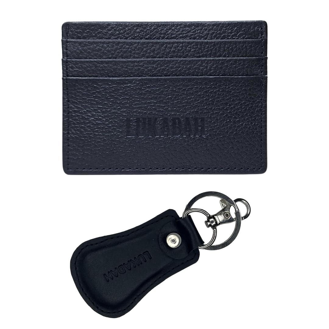 LUKADAHPremium Quality Genuine Leather Ultra Slim Leather Card Holder-Credit Card Holder-Stylish Premium Leather-Handmade Leather-Professional Business Card Holder (Pack of 2-Card Holder&KeyChain)