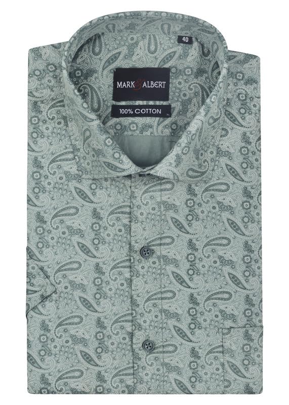Image of MARK & ALBERT Men's 100% Cotton Printed Half Sleeves Regular Fit Shirt for Men